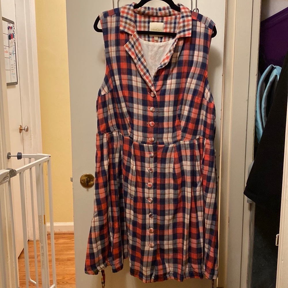 ModCloth 3X Plaid Sleeveless dress in red, blue, & white. FINAL MARKDOWN